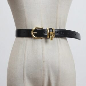 Pu Leather Black Buckle Split Long Wide Belt