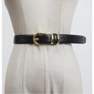 Black Metal Buckle Pu Leather Long Green Belt