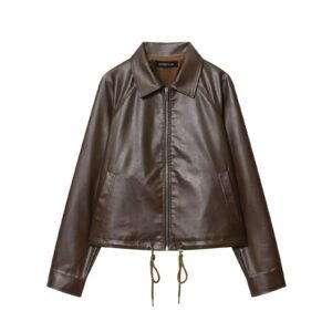 Drawstring leather jacket