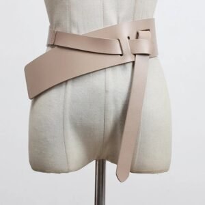 Pu Leather Wine Red Irregular Long Wide Belt