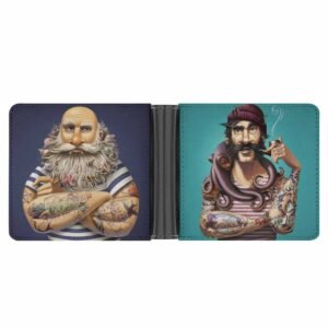 Leather wallet with different designs on both sides